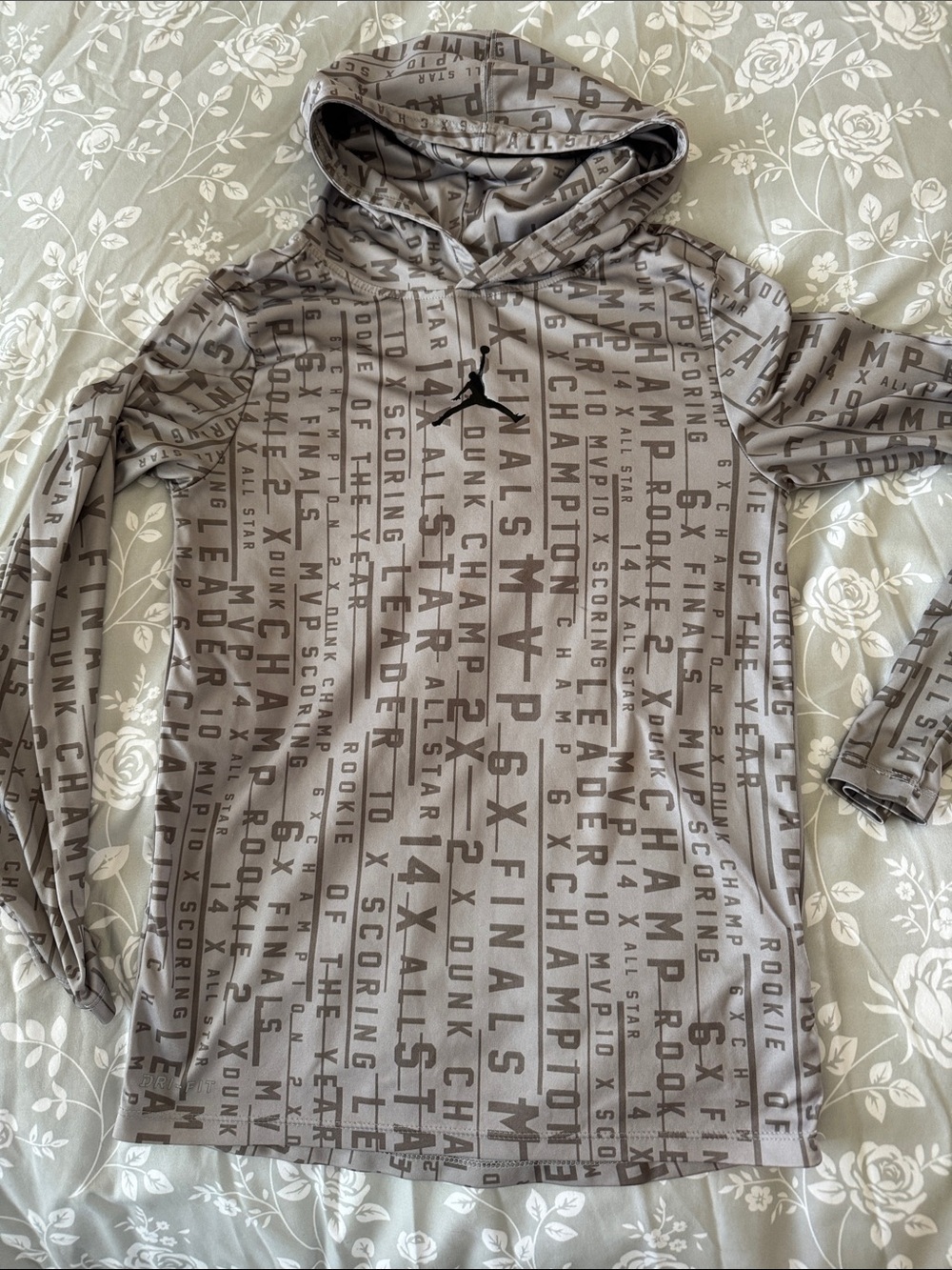 Nike Jordan Taupe All-Over Print Hoodie with Black Jumpman